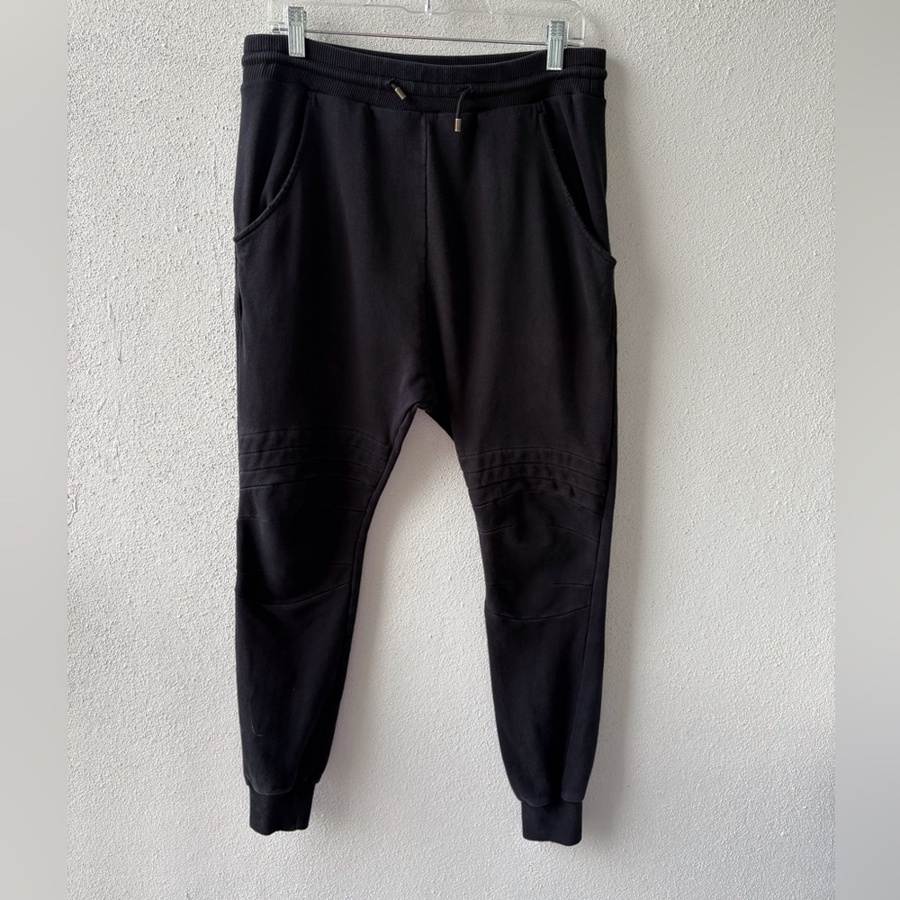Pierre Balmain 100% Cotton Black Joggers Size Small Pockets‎ Stretch Waist Moto